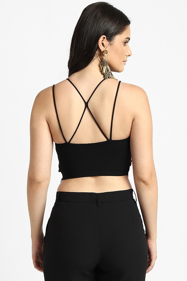 Black Mesh Thread Embroidered Bralette by NOTRE AME at Pernia's Pop Up Shop