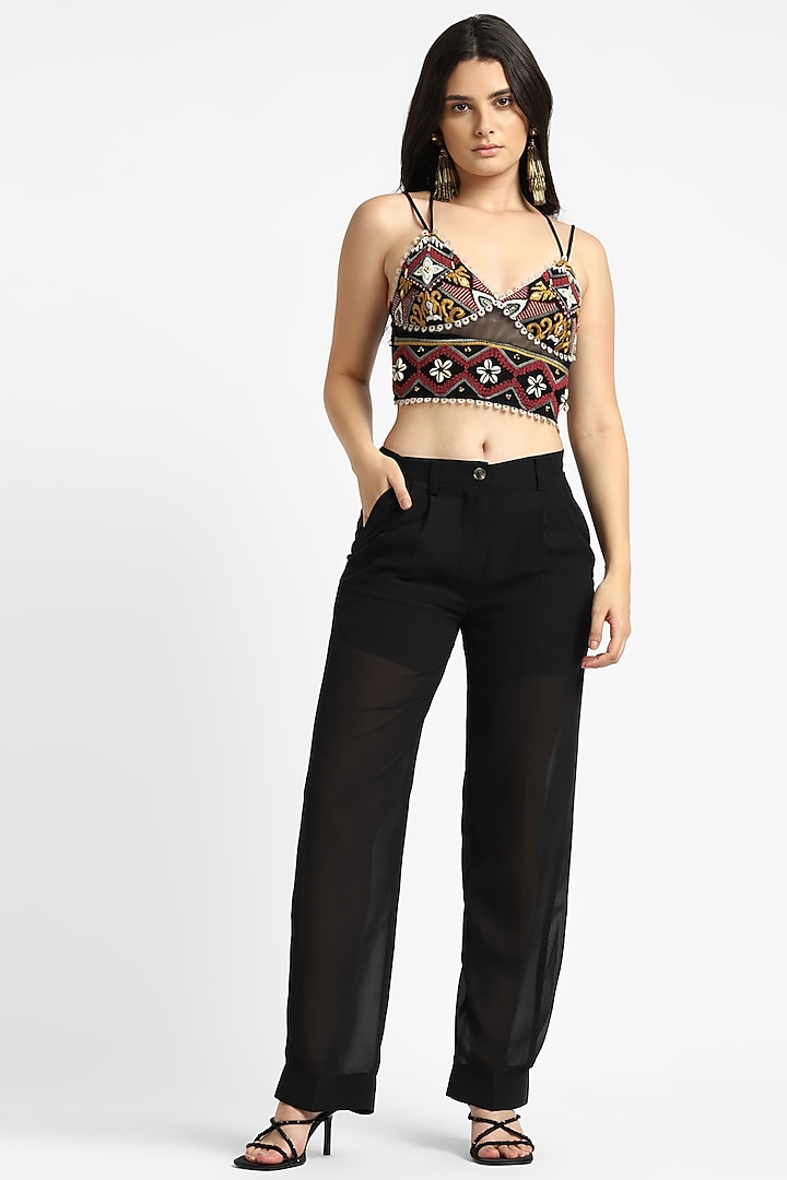 Black Mesh Thread Embroidered Bralette by NOTRE AME at Pernia's Pop Up Shop