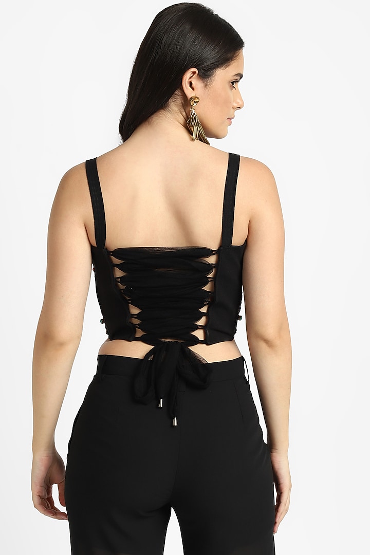 Black Mesh Thread Embroidered Bralette by NOTRE AME at Pernia's Pop Up Shop