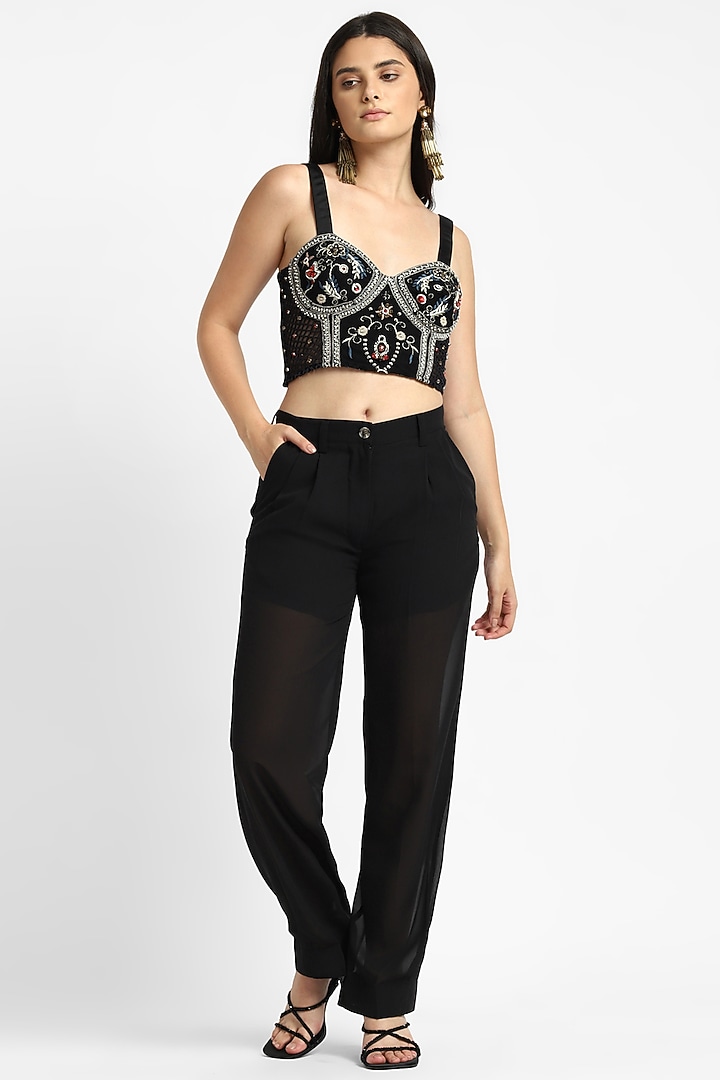 Black Mesh Thread Embroidered Bralette by NOTRE AME at Pernia's Pop Up Shop