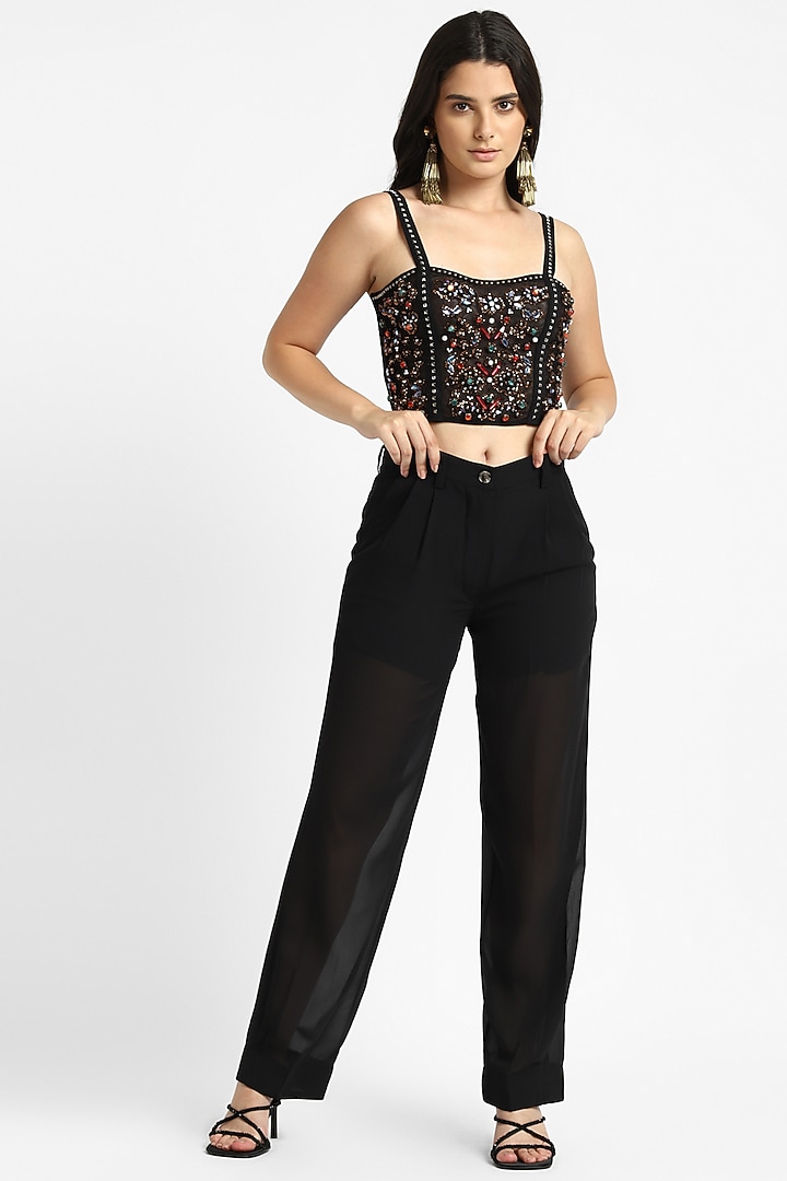 Black Mesh Sequin Embroidered Bralette by NOTRE AME at Pernia's Pop Up Shop