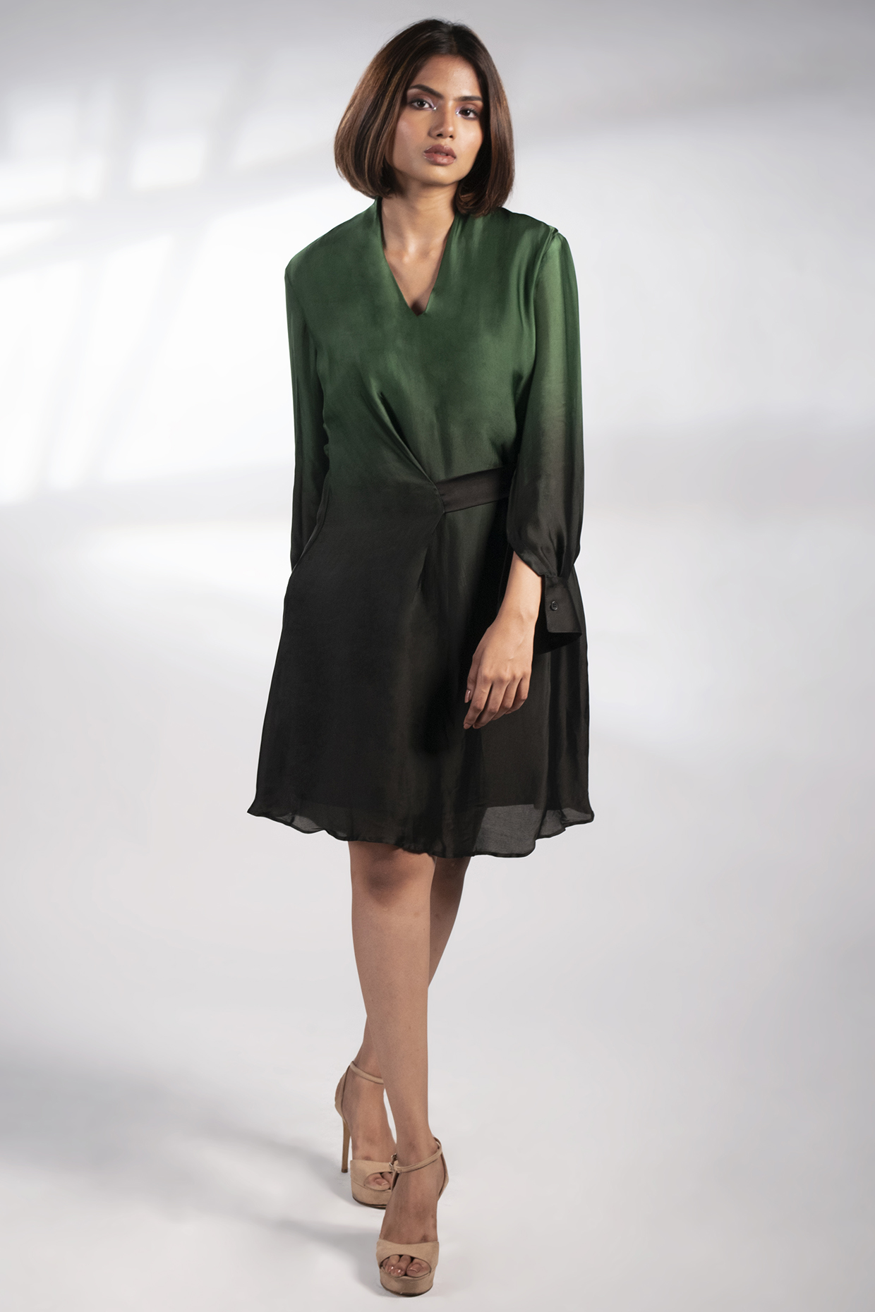Green & Black Ombre Flap Dress by NOTSOSURE