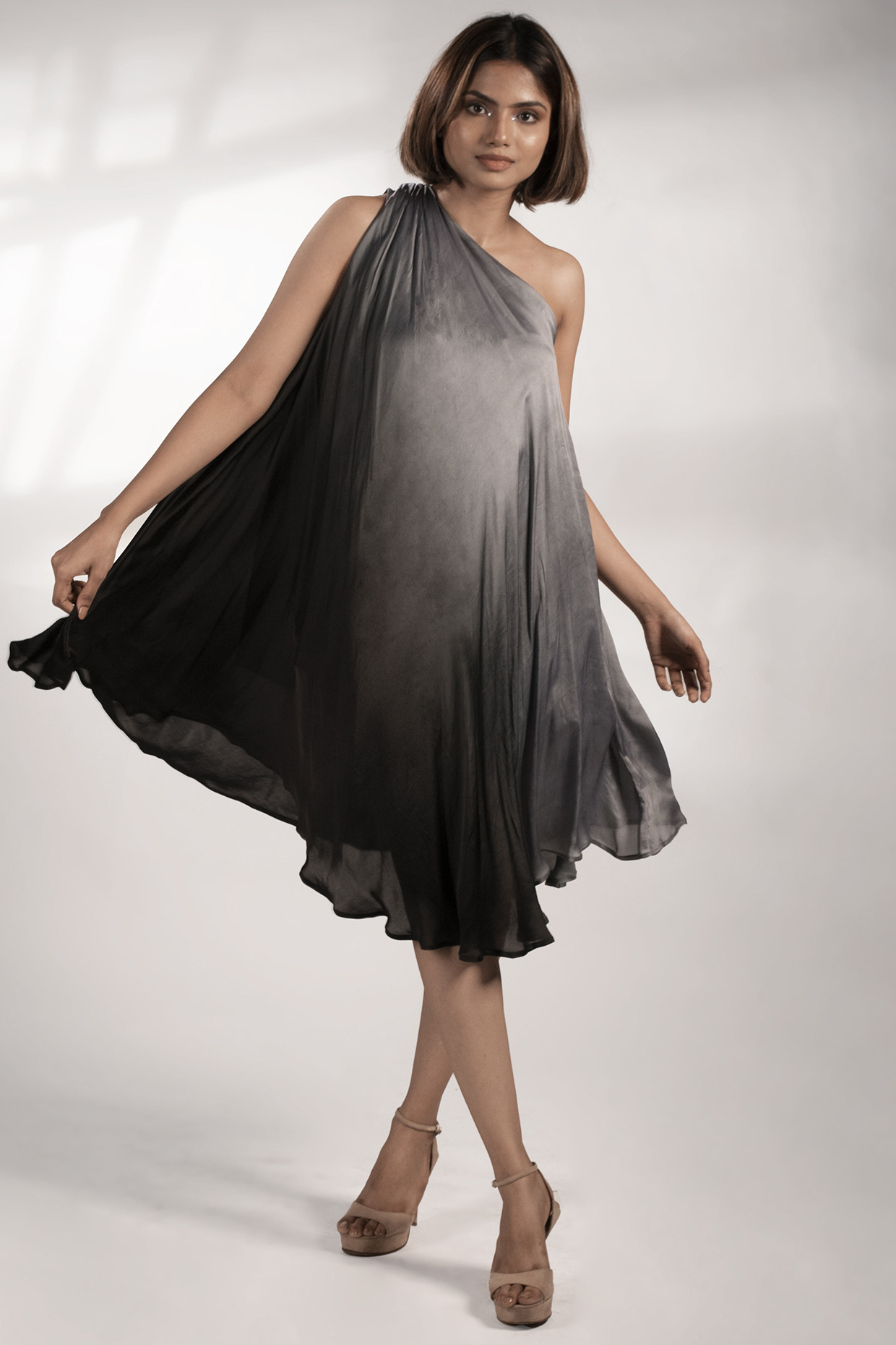 Grey & Black Ombre One Shoulder Dress by NOTSOSURE