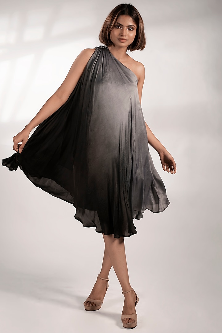 Grey & Black Ombre One Shoulder Dress by NOTSOSURE