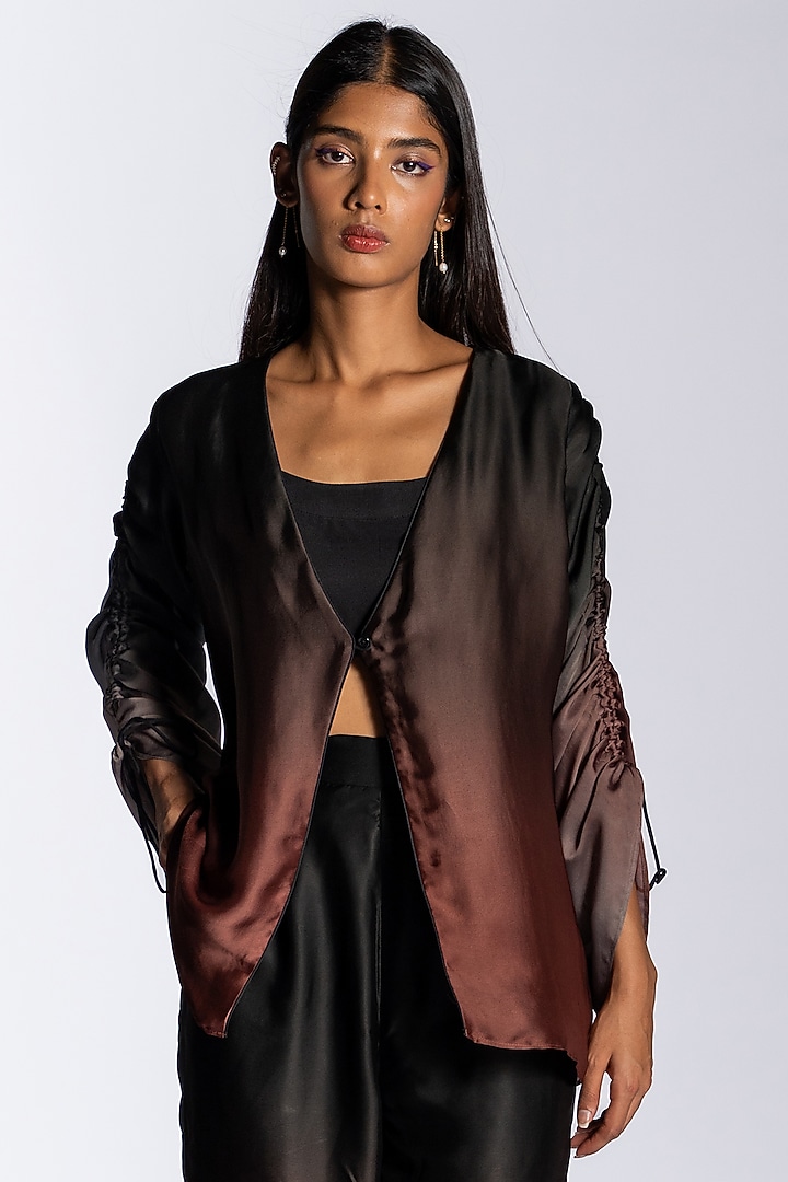Brown Ombre Silk Blend Co-Ord Set by NOTSOSURE at Pernia's Pop Up Shop