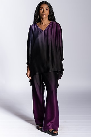 Purple Ombre Silk Blend Co-Ord Set by NOTSOSURE