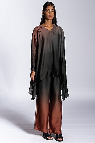 Brown Ombre Silk Blend Co-Ord Set by NOTSOSURE