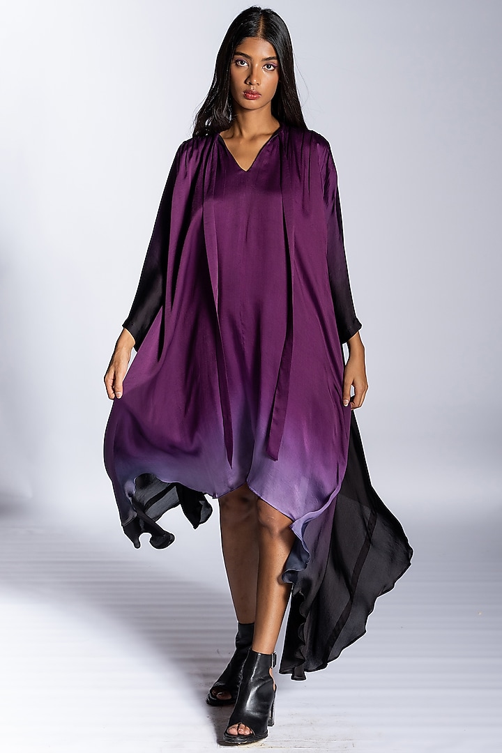 Purple Ombre Silk Blend Dress Design by NOTSOSURE at Pernia s Pop