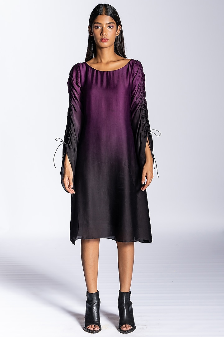 Purple Ombre Silk Blend A-Line Dress by NOTSOSURE