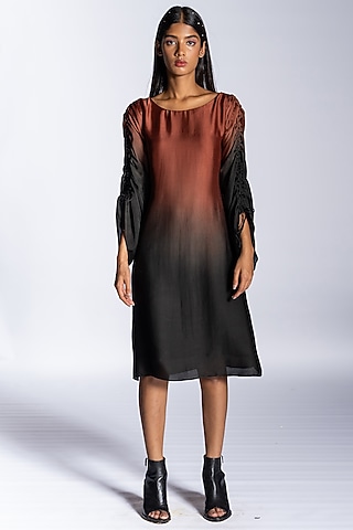 Brown Ombre Silk Blend A-Line Dress by NOTSOSURE