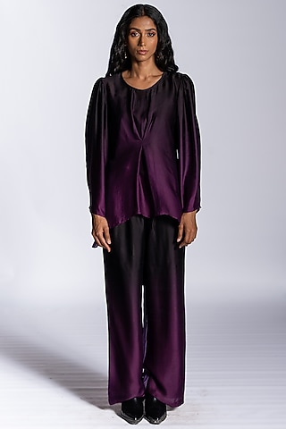 Purple Ombre Silk Blend Co-Ord Set by NOTSOSURE