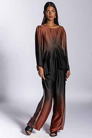 Brown Ombre Silk Blend Co-Ord Set by NOTSOSURE
