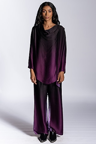 Purple Ombre Silk Blend Co-Ord Set by NOTSOSURE