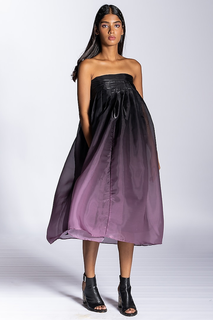Purple Ombre Organza Pleated Tube Dress by NOTSOSURE