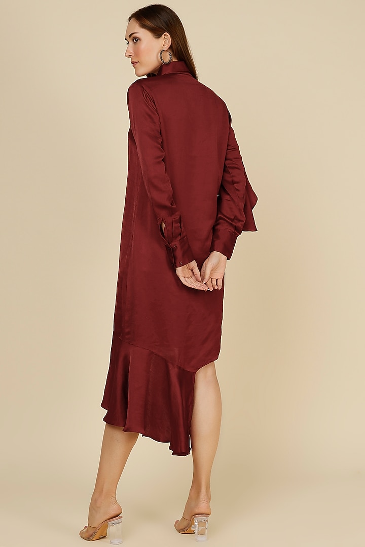 Maroon Raw Silk Ruffled Summer Dress by NOTSOSURE at Pernia's Pop Up Shop