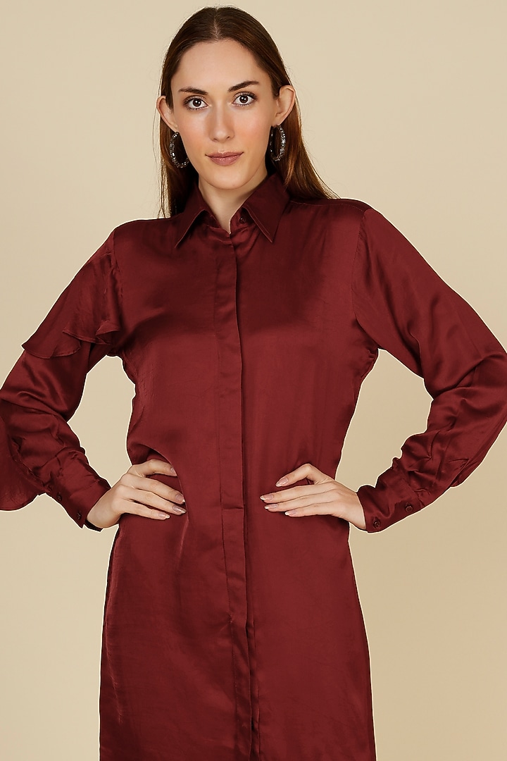 Maroon Raw Silk Ruffled Summer Dress by NOTSOSURE at Pernia's Pop Up Shop