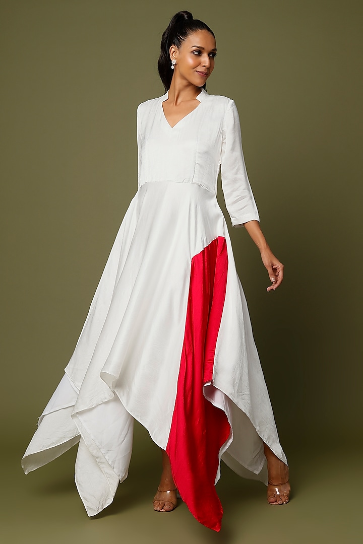 White Silk Asymmetrical Dress by NOTSOSURE