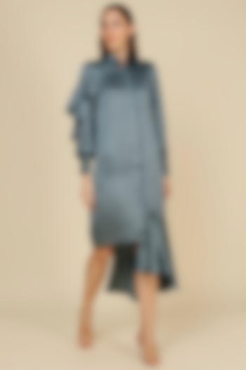 Grey Raw Silk Ruffled Dress by NOTSOSURE
