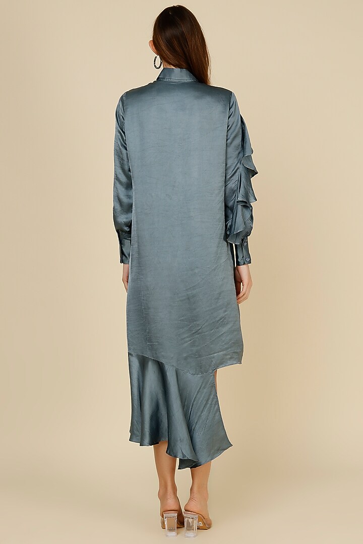 Grey Raw Silk Ruffled Summer Dress by NOTSOSURE at Pernia's Pop Up Shop