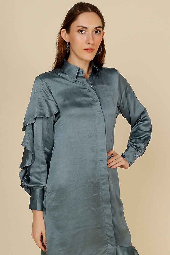 Grey Raw Silk Ruffled Summer Dress by NOTSOSURE at Pernia's Pop Up Shop