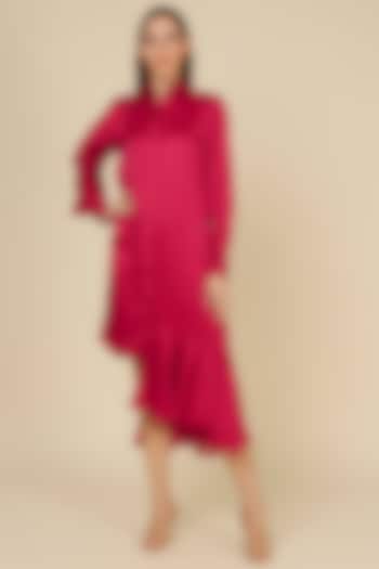 Red Raw Silk Ruffled Dress by NOTSOSURE