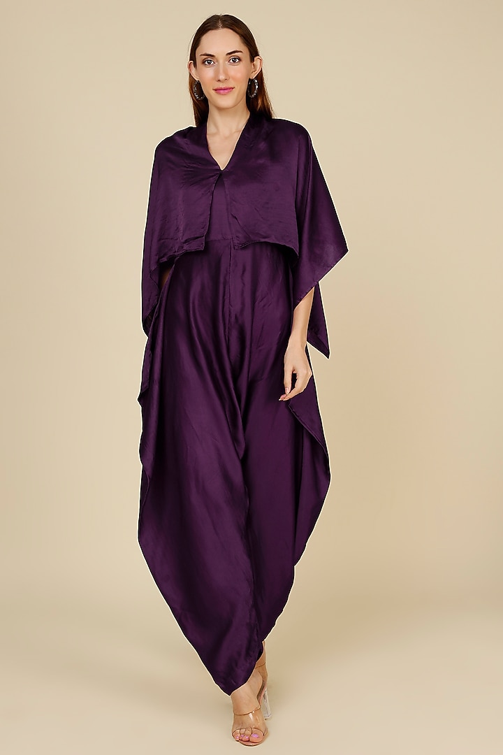 Purple Raw Silk Jumpsuit by NOTSOSURE