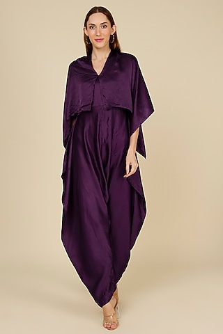 Purple Raw Silk Jumpsuit by NOTSOSURE