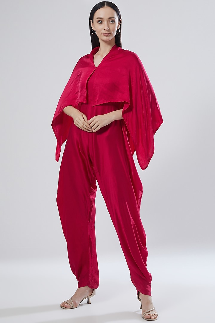 Hot Pink Draped Cape Jumpsuit by Not So Sure