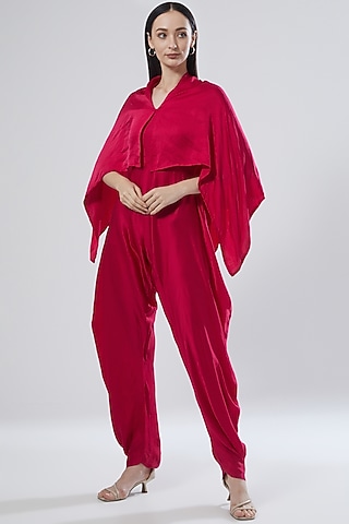 Hot Pink Draped Cape Jumpsuit by Not So Sure