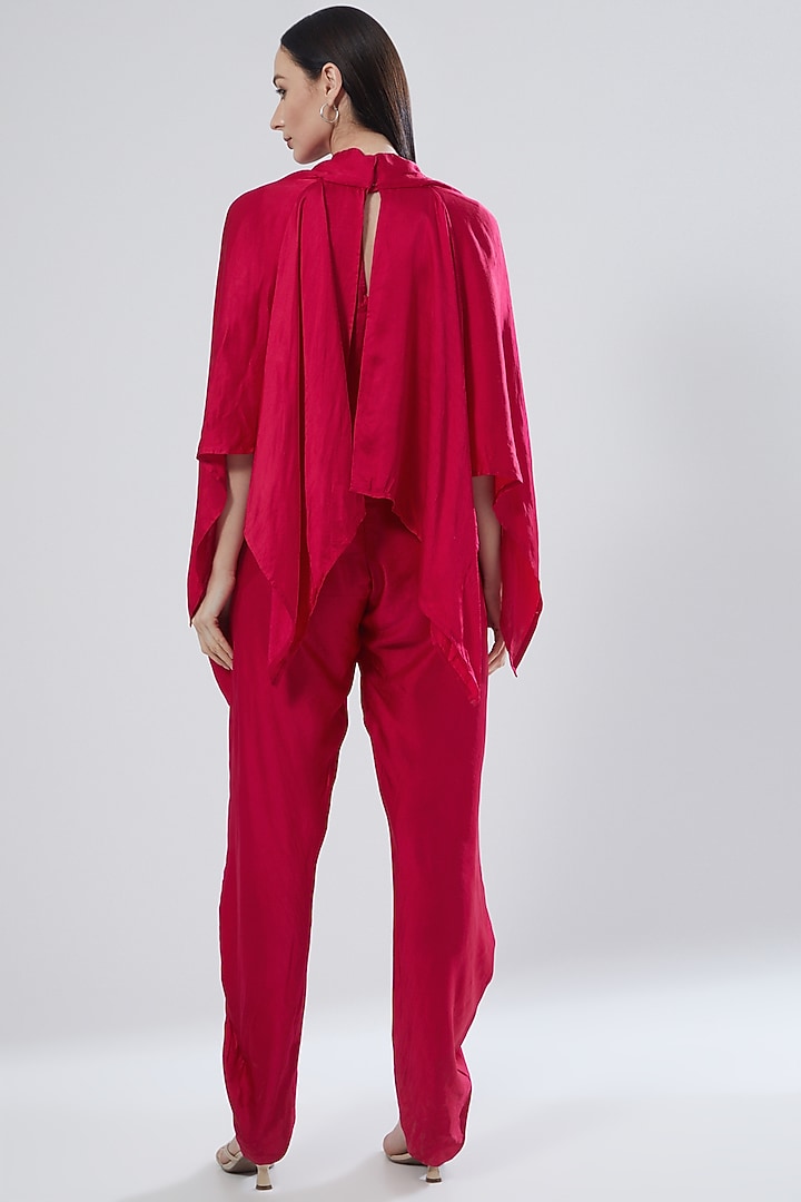 Hot Pink Draped Cape Jumpsuit by Not So Sure at Pernia's Pop Up Shop