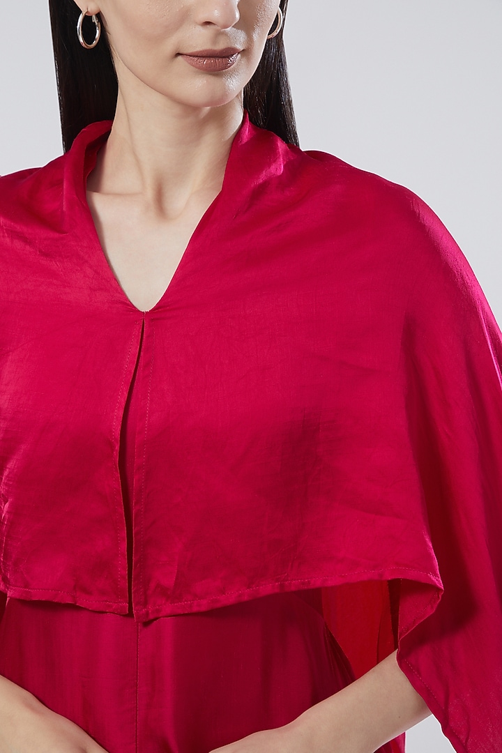 Hot Pink Draped Cape Jumpsuit by Not So Sure at Pernia's Pop Up Shop
