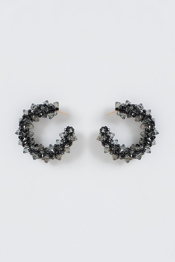 Black & Grey Xillion Swarovski Crystal Hoop Earrings by Nour