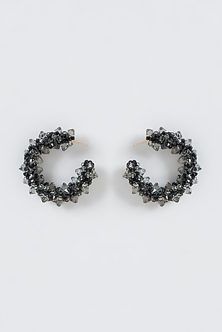 Black Grey Xillion Swarovski Crystal Hoop Earrings by Nour at
