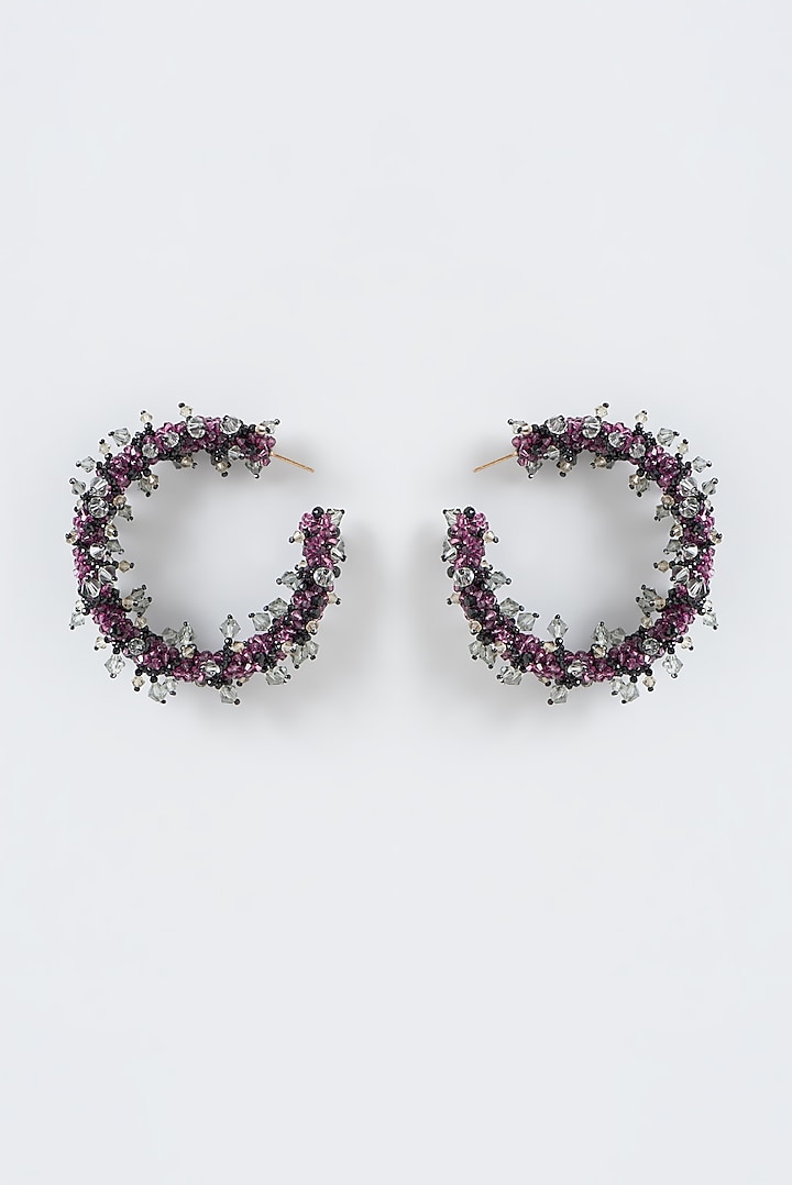 Purple Xillion Swarovski Crystal Hoop Earrings by Nour