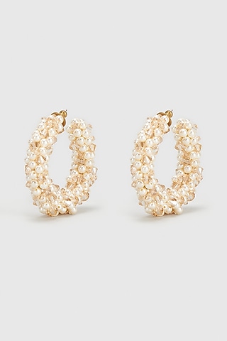 Champagne Pearl & Xillion Crystals Hoop Earrings by Nour