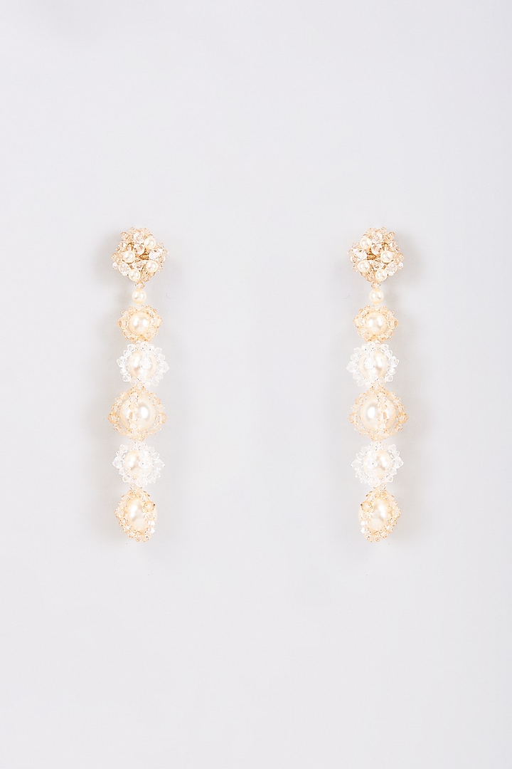 Cream Swarovski Pearl & Champagne Crystal Dangler Earrings by Nour