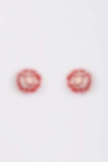 Red Crystal Stud Earrings In Sterling Silver by Nour