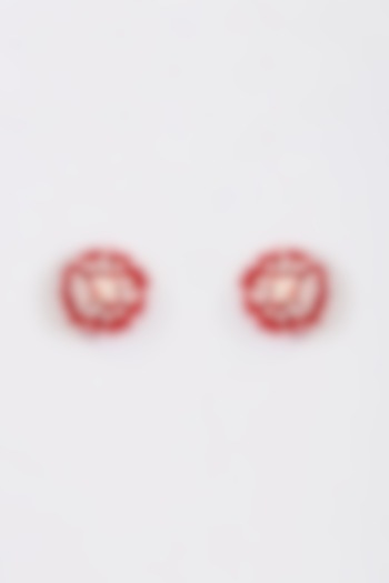 Red Crystal Stud Earrings In Sterling Silver by Nour