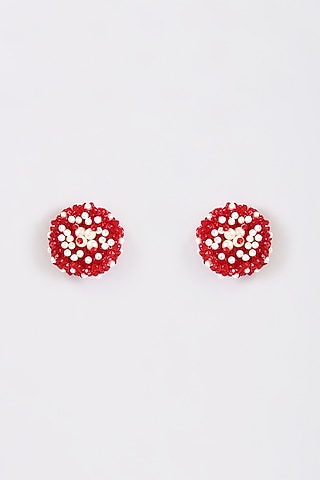 Red Crystal Stud Earrings In Sterling Silver by Nour