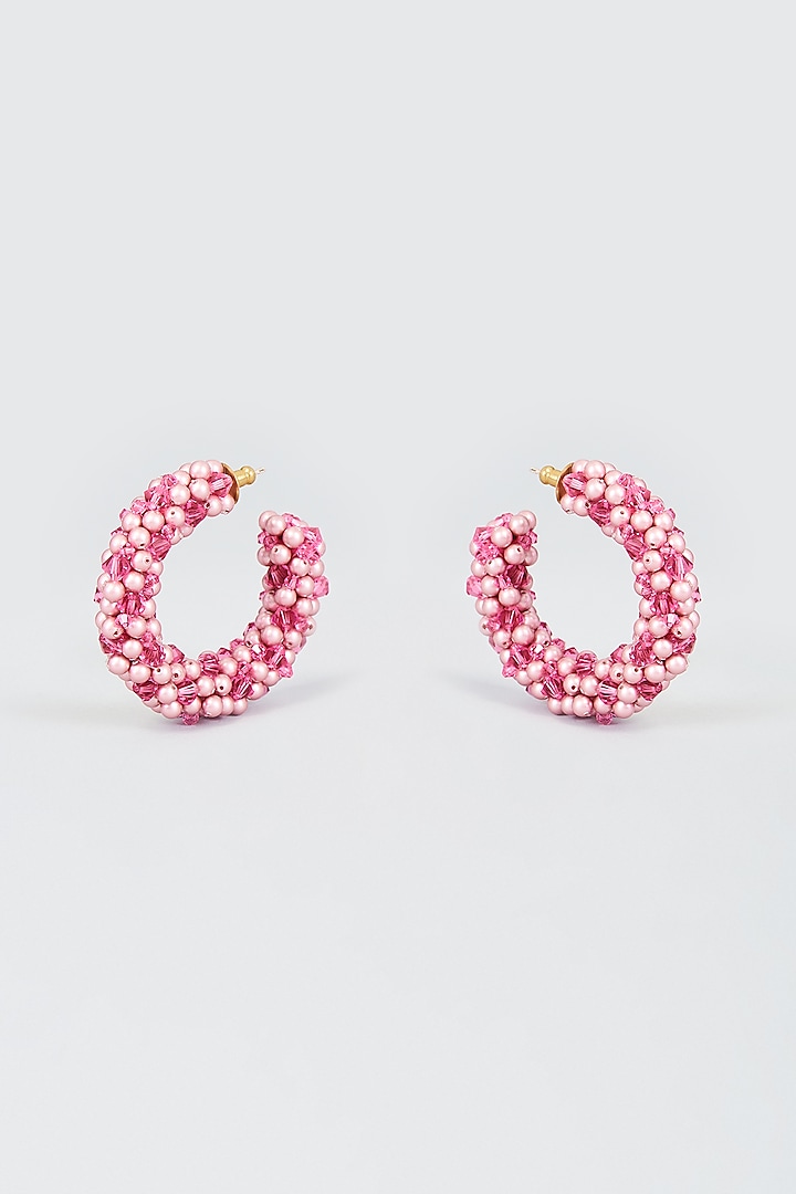Rose Powder Swarovski Pearl Hoop Earrings by Nour