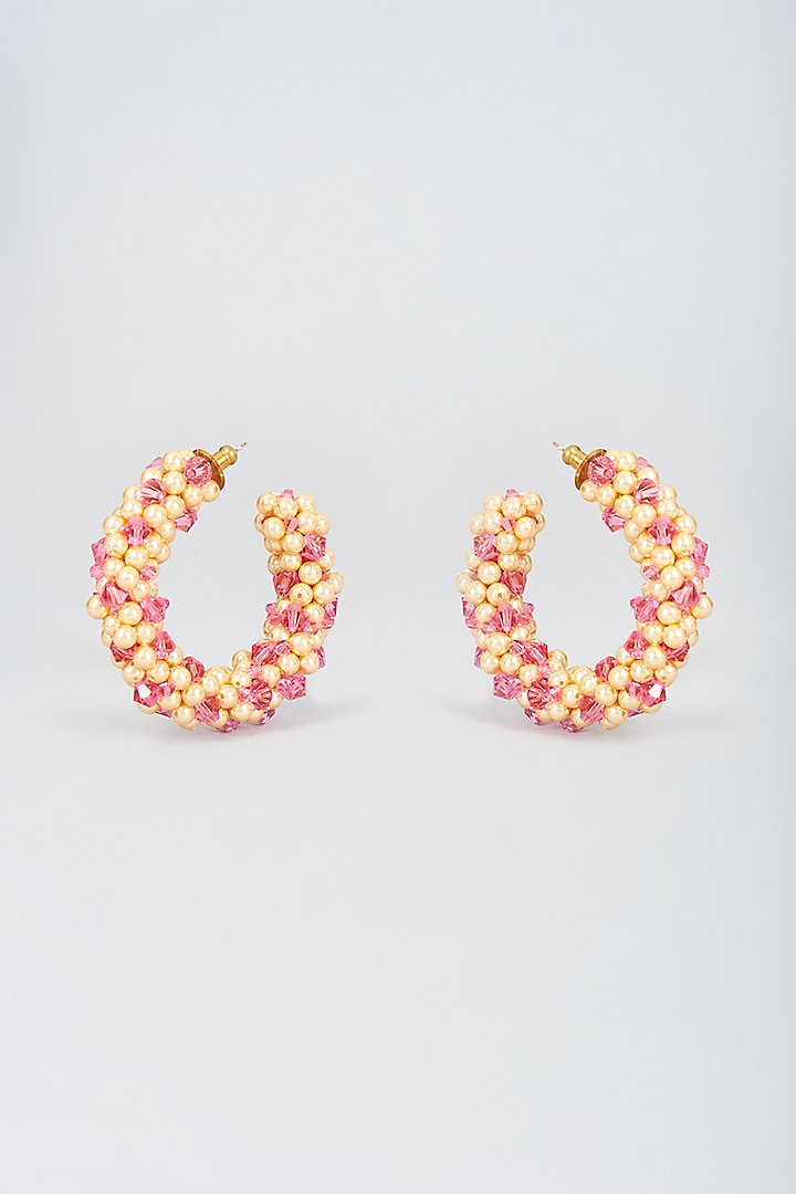 Gold Swarovski Pearl Hoop Earrings by Nour