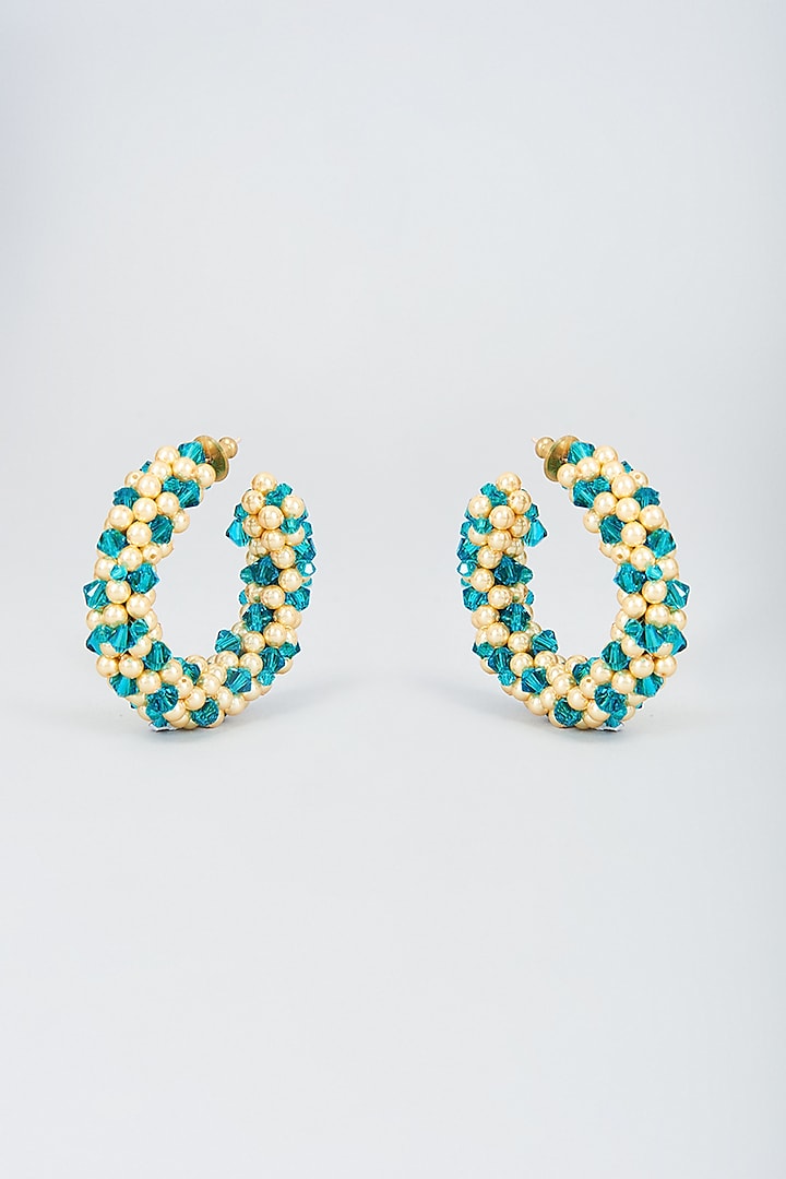 Turquoise Crystal Hoop Earrings by Nour