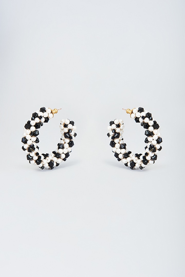 Jet Black Crystal Hoop Earrings by Nour