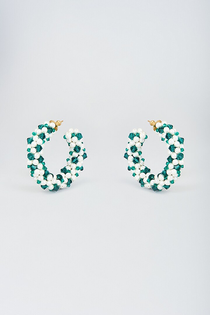 Emerald Green Crystal Hoop Earrings by Nour
