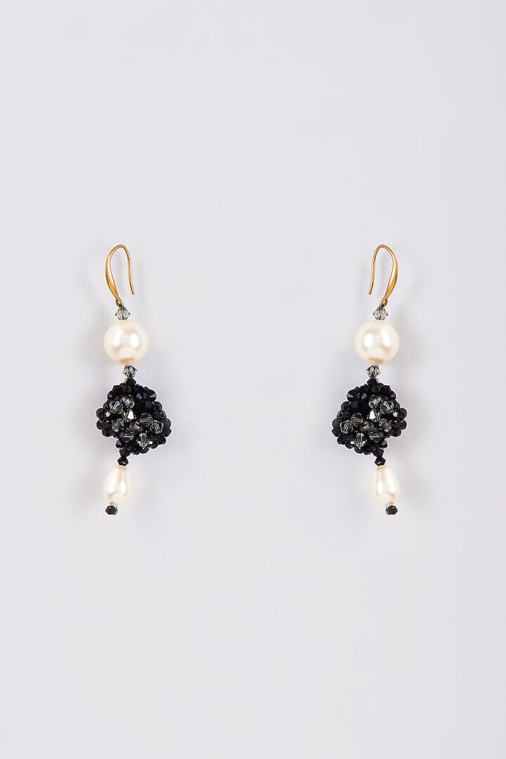Jet Black Crystal Dangler Earrings by Nour