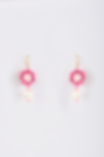 Rose Pink Crystal Dangler Earrings by Nour