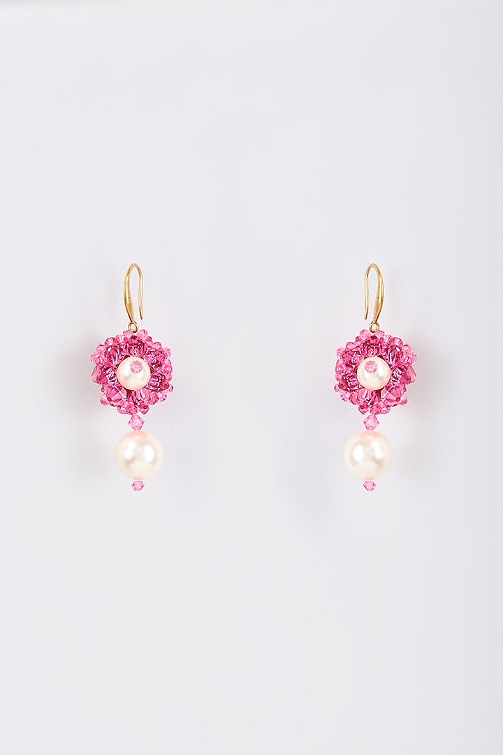 Rose Pink Crystal Dangler Earrings by Nour