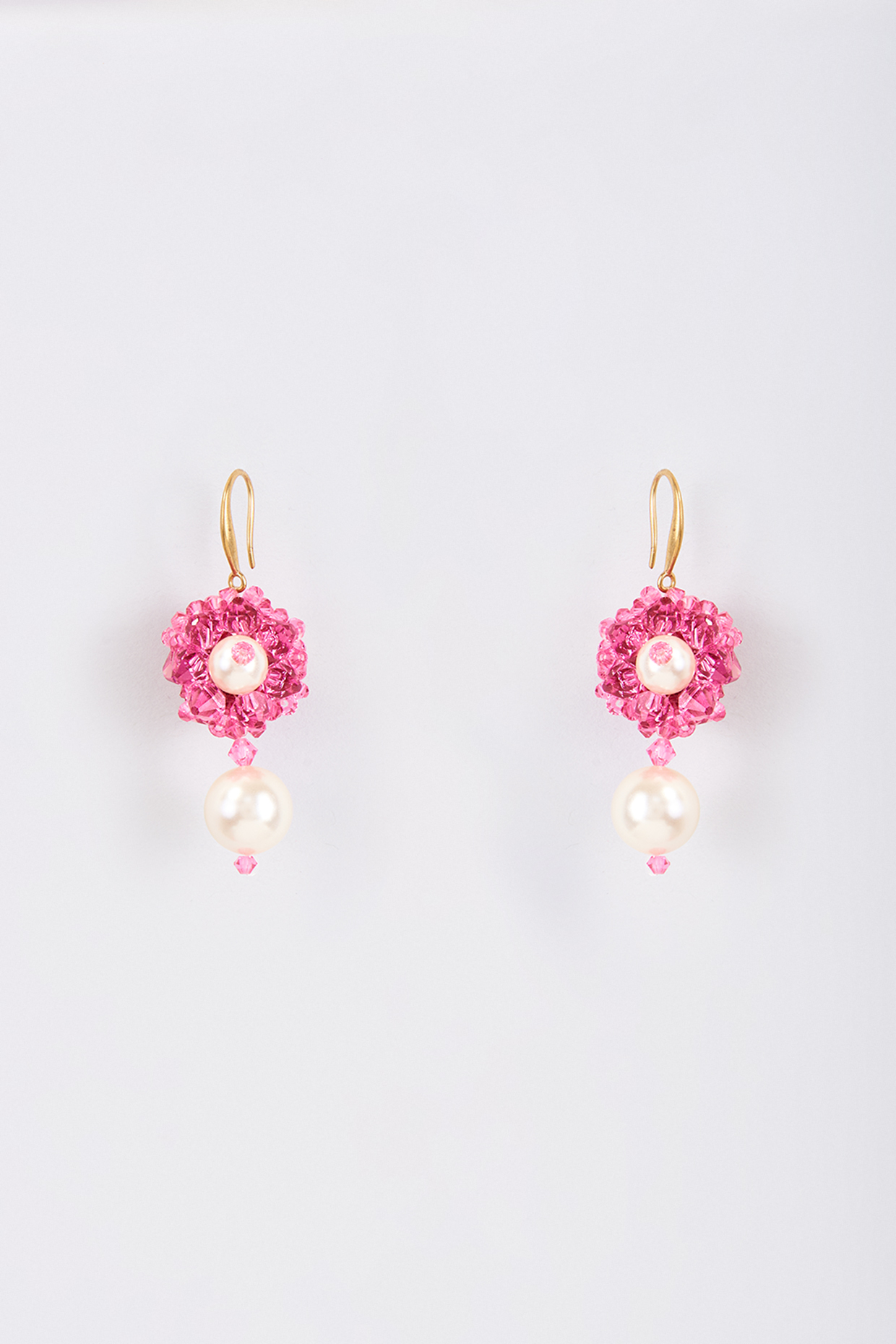 Rose Pink Crystal Dangler Earrings by Nour