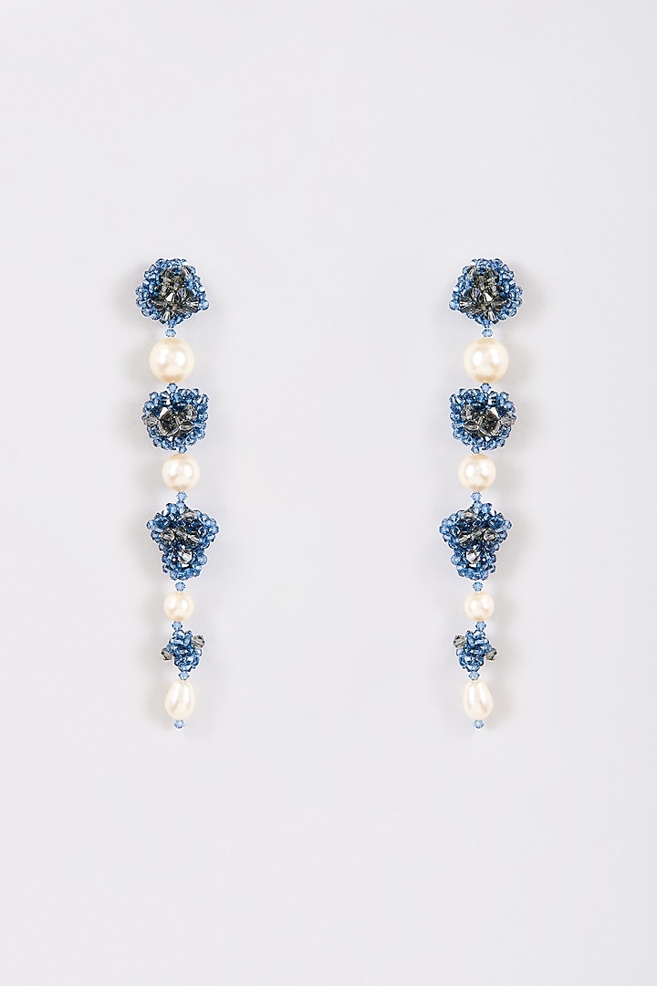 Navy Blue Crystal Dangler Earrings by Nour