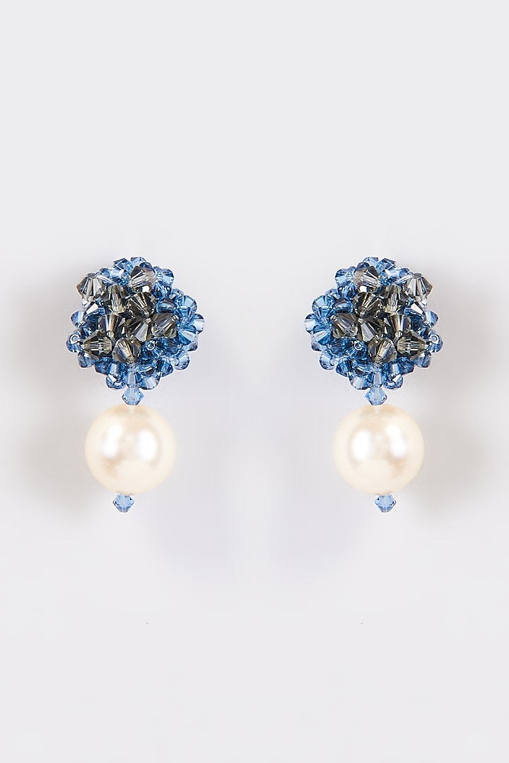 Navy & Grey Crystal & Swarovski Dangler Earrings by Nour